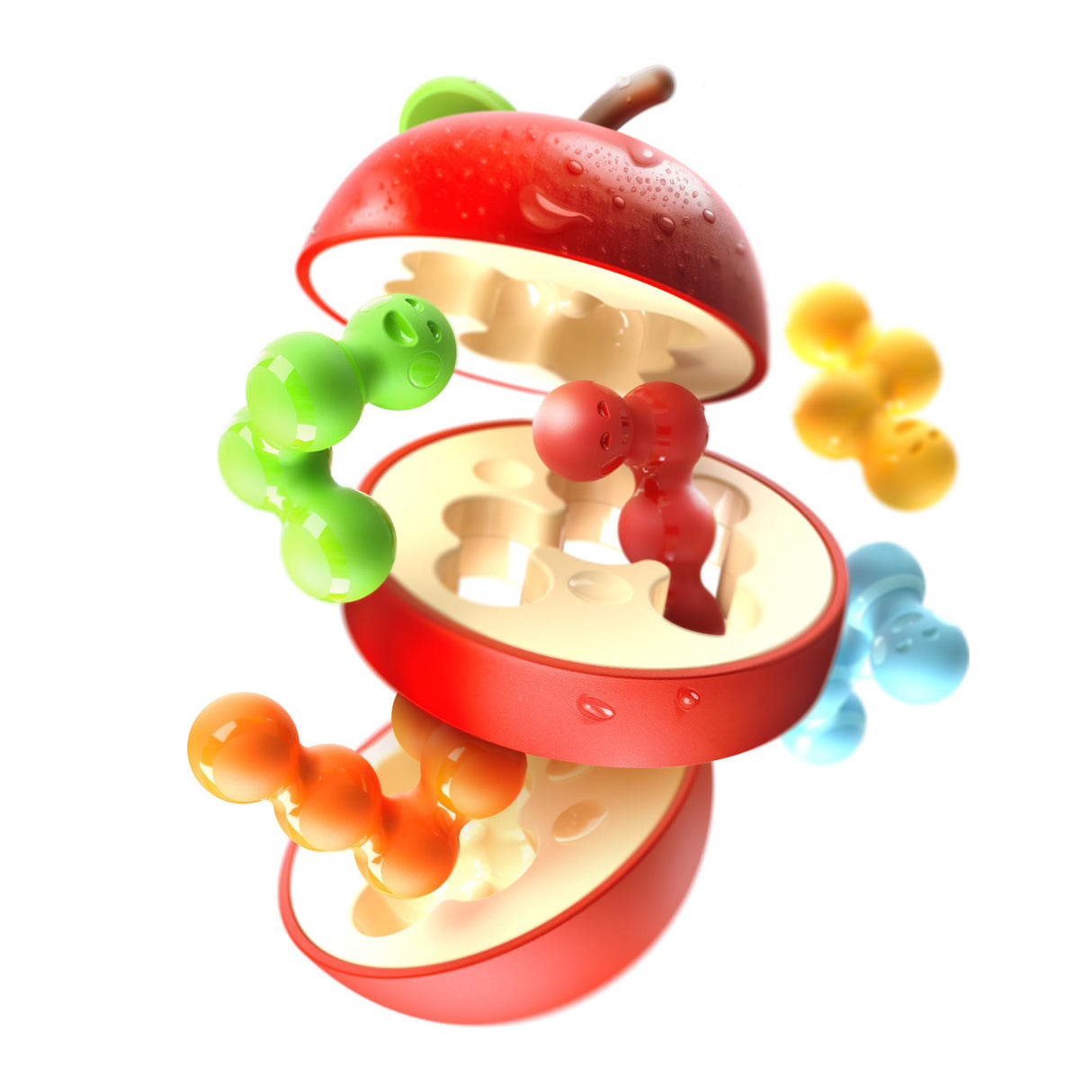 Apple Puzzler 3D Logic Game with 80 Challenges for Ages 8 - Adult. Fit The Worms and Close The Apple!
