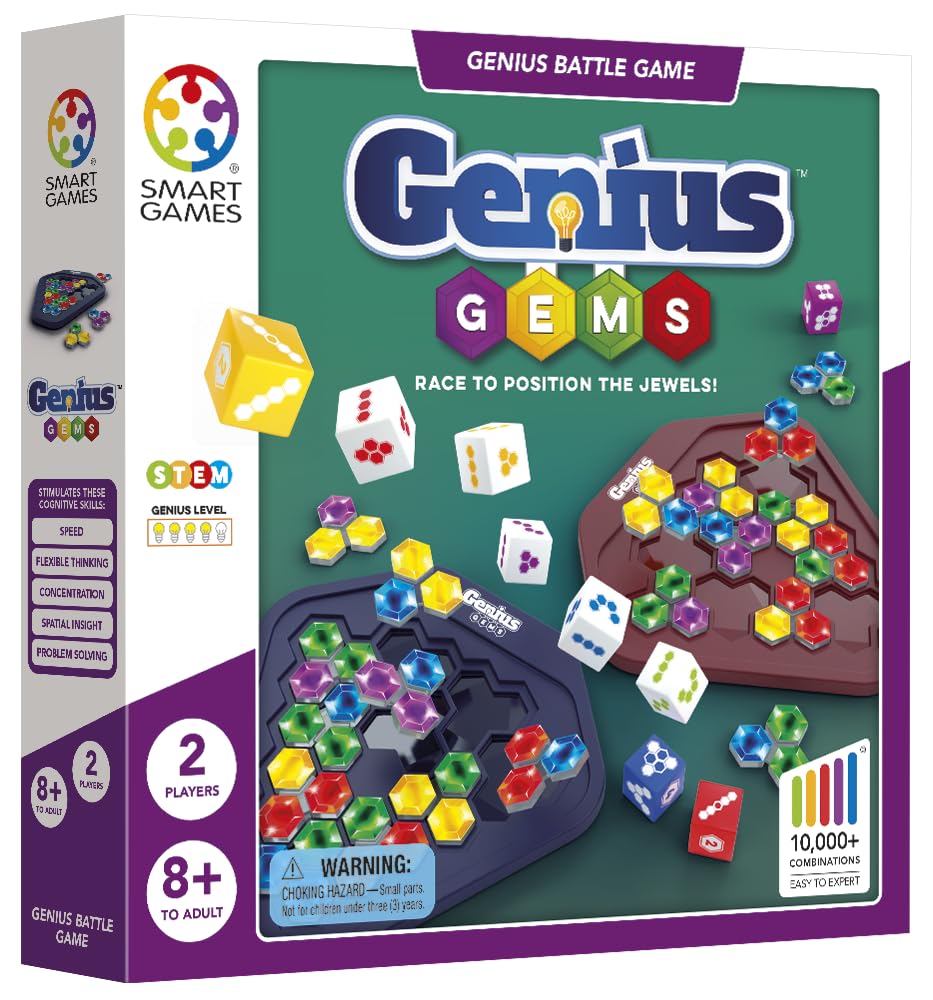 Genius Gems Classic Two-Player Battle Game for Ages 8 to Adult | 5 Levels and Over 10,000 Puzzle Combinations