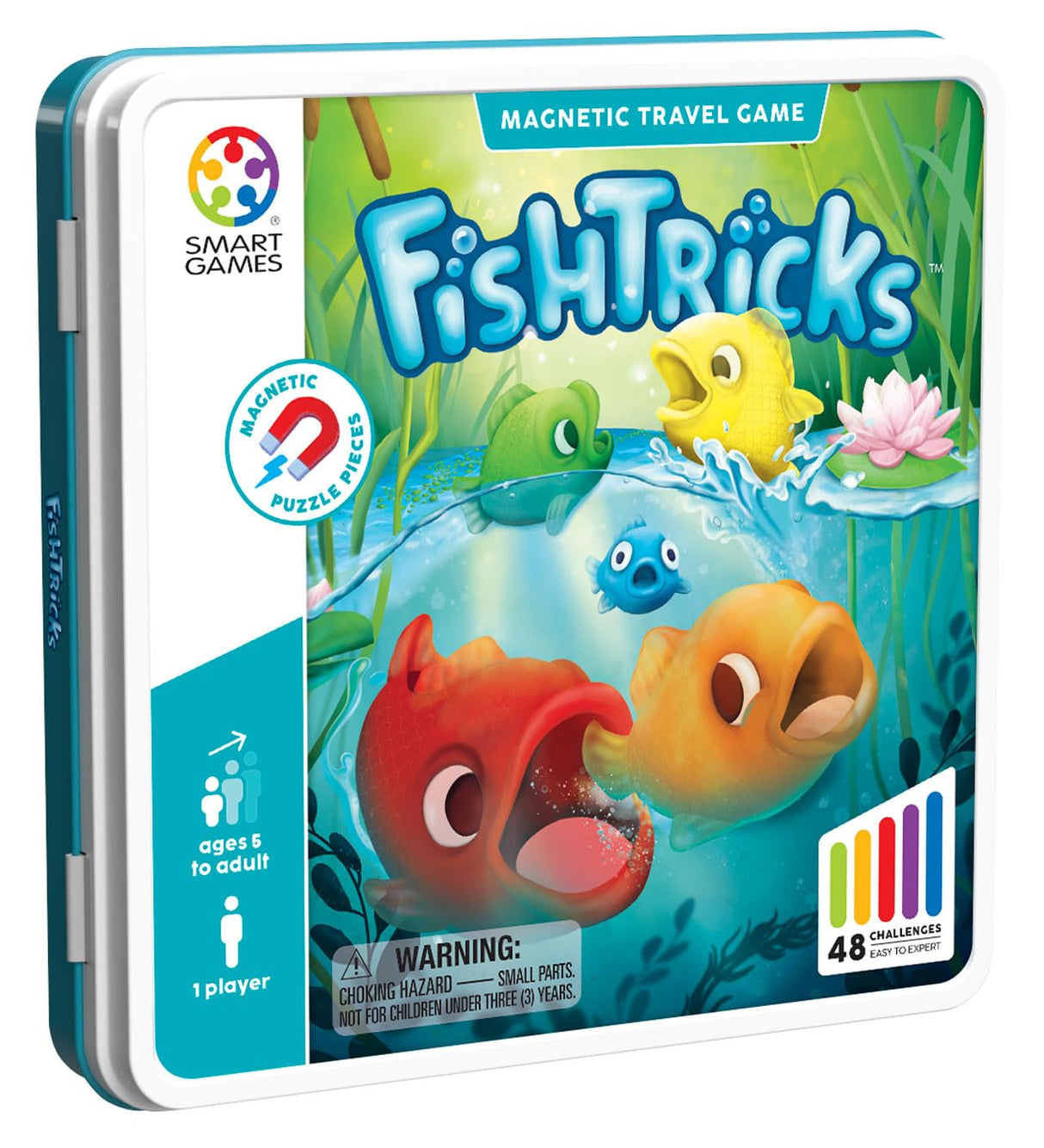 SmartGames FishTricks Metal Box Travel Game with 48 Challenges for Ages 5 - Adult