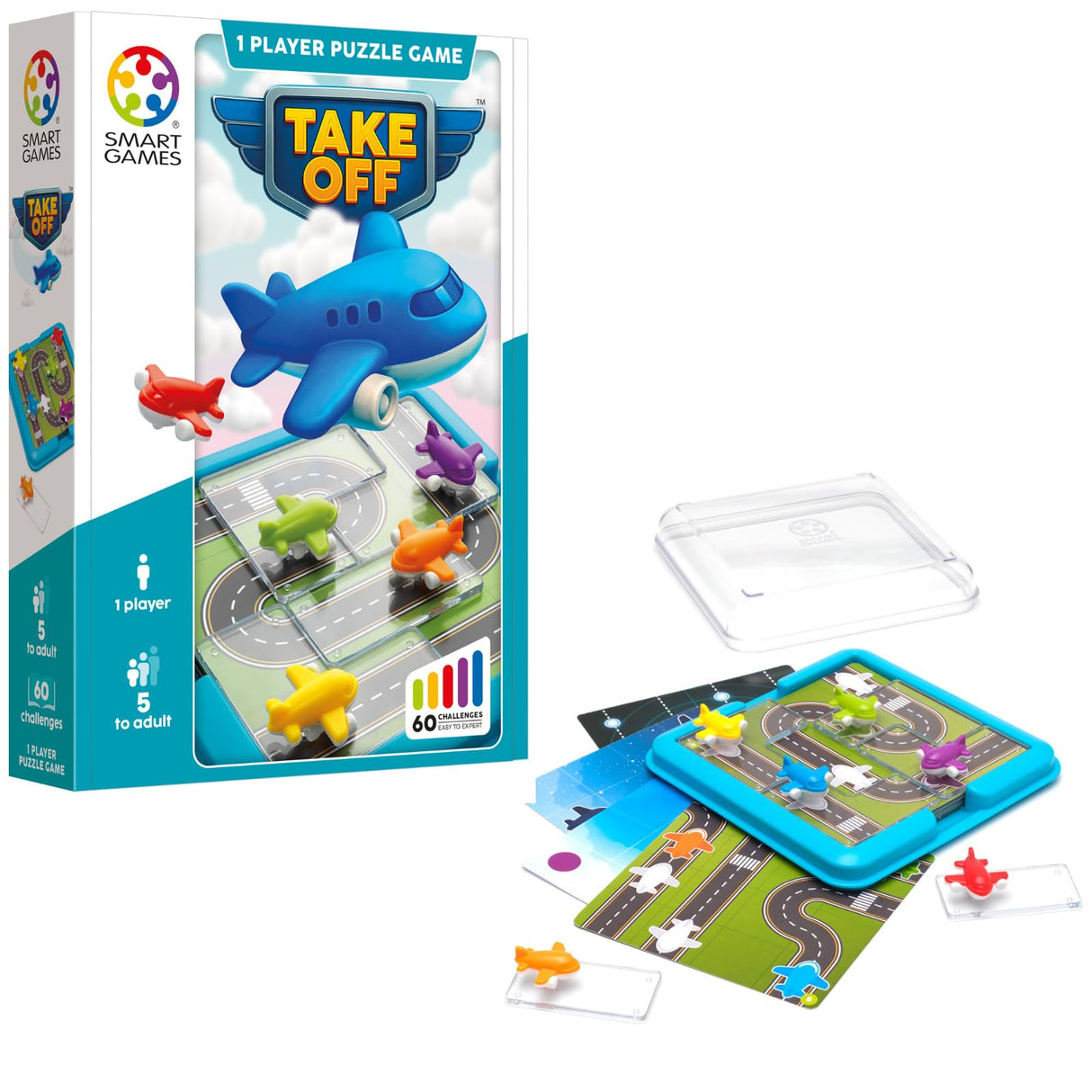 SmartGames Take Off — Aviation Logic Puzzle that Builds Planning & Spatial Reasoning | 60 Challenges | Ages 5 to Adult | Compact Travel Game
