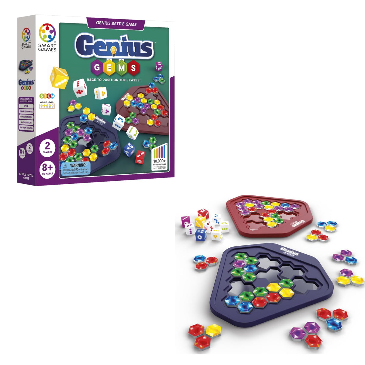 Genius Gems Classic Two-Player Battle Game for Ages 8 to Adult | 5 Levels and Over 10,000 Puzzle Combinations
