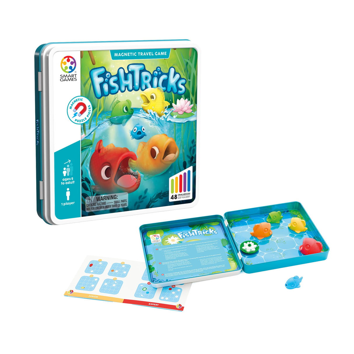 FishTricks Metal Box Travel Game with 48 Challenges for Ages 5 - Adult