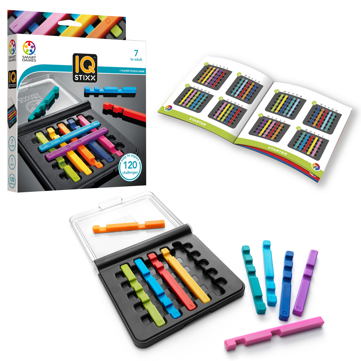 IQ Stixx – Compact Stacking Brain Teaser Puzzle with 120 Challenges | Travel Logic Game Ages 7+
