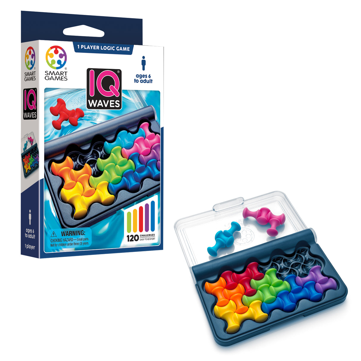 IQ Waves Problem Solving Travel Game with 120 Challenges for Ages 6+