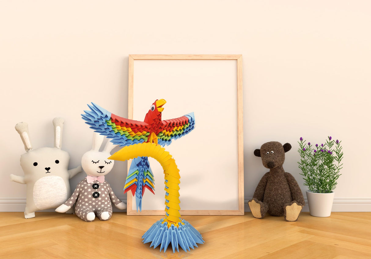 Creagami Parrot, a Colorful 243-piece 3D Origami Kit, Modular Paper Construction for Ages 7+