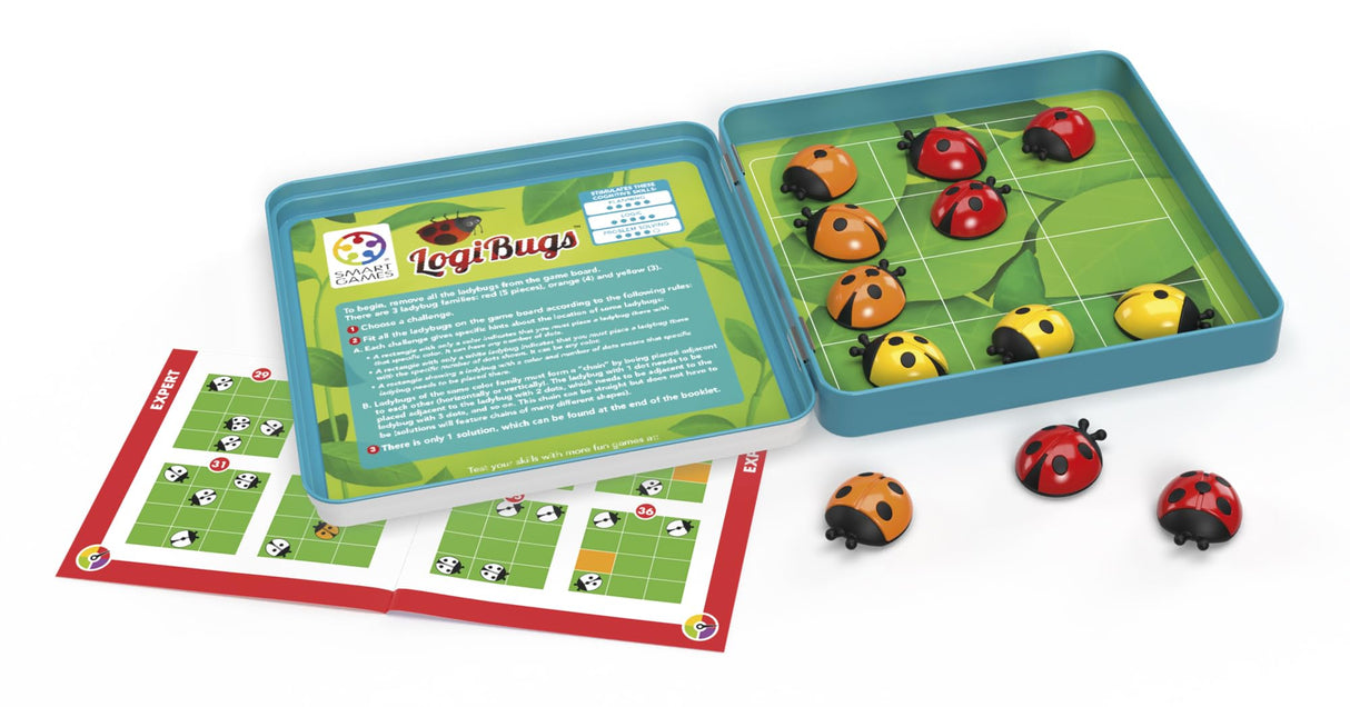 LogiBugs Metal Box Magnetic Travel Game with 48 Challenges for Ages 6+