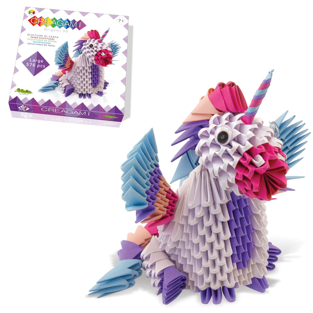 Creagami Unicorn Origami Set - Large (576-piece) 3D Modular Paper Folding Kit for Art and Craft Lovers Ages 7+