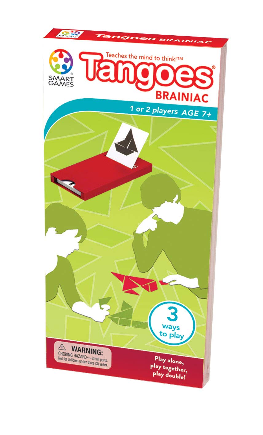 Tangoes Brainiac Tangram Travel Game with Portable Case featuring 100 Challenges for Ages 7+