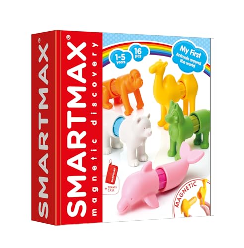 SmartMax My First Animals Around The World – Magnetic STEM Building Set for Toddlers Ages 1–5, Five Mix-and-Match Animals and a Playmat That Doubles as a Carry Bag