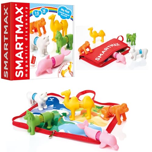 SmartMax My First Animals Around The World – Magnetic STEM Building Set for Toddlers Ages 1–5, Five Mix-and-Match Animals and a Playmat That Doubles as a Carry Bag