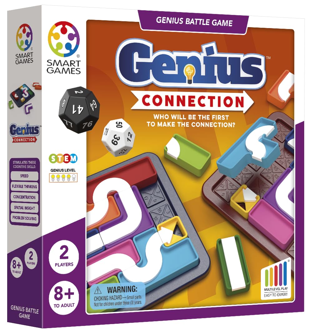 SmartGames Genius Connection from The New Two-Player Strategy Game from The Genius Series for Two Players Ages 8 + - Roll The Dice and Make The Connection!