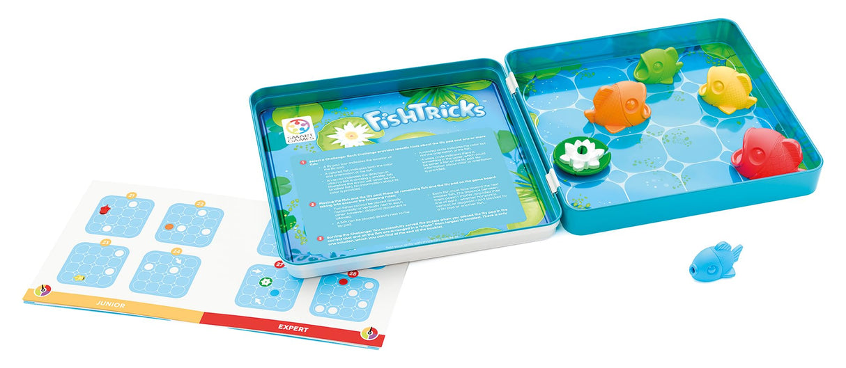 SmartGames FishTricks Metal Box Travel Game with 48 Challenges for Ages 5 - Adult