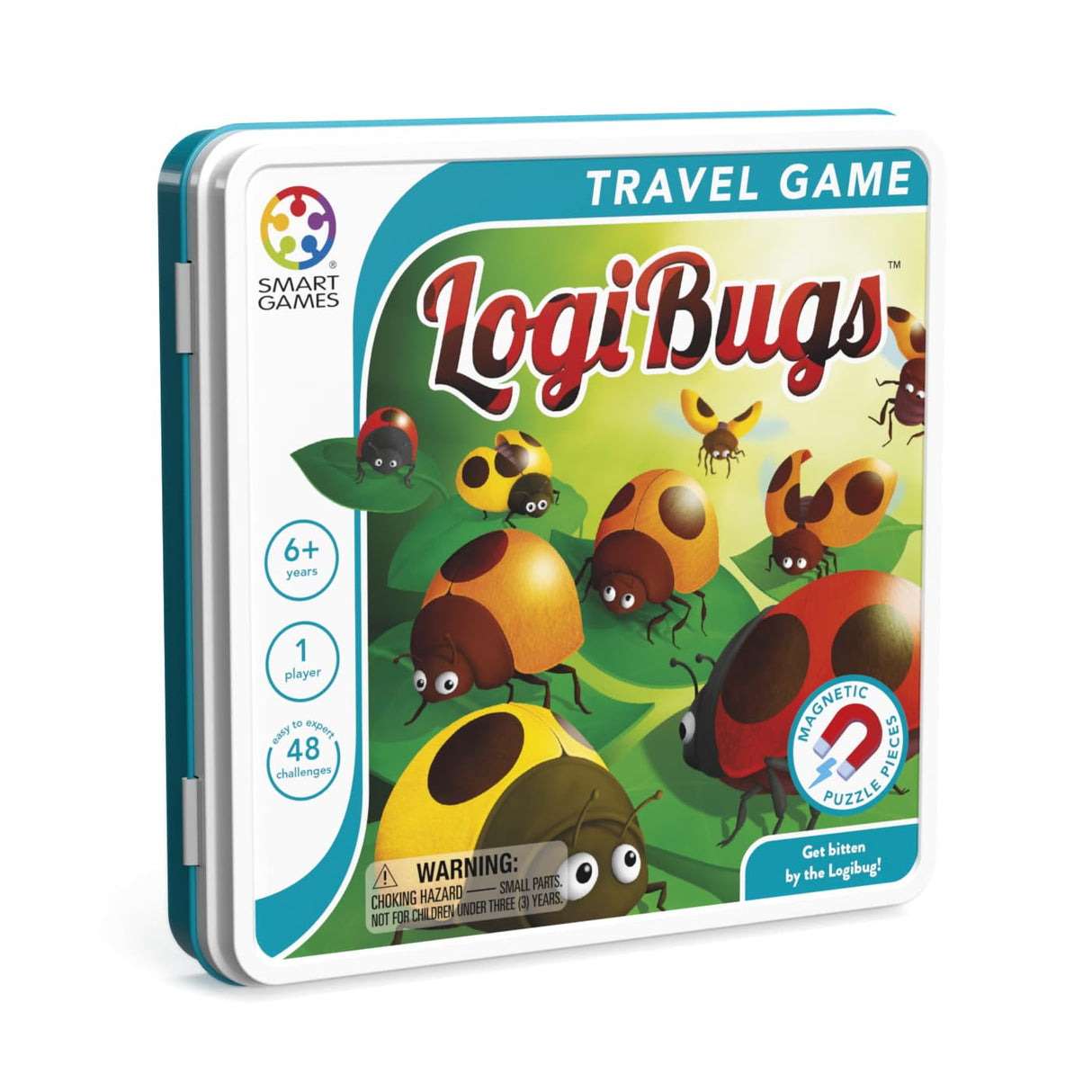 LogiBugs Metal Box Magnetic Travel Game with 48 Challenges for Ages 6+