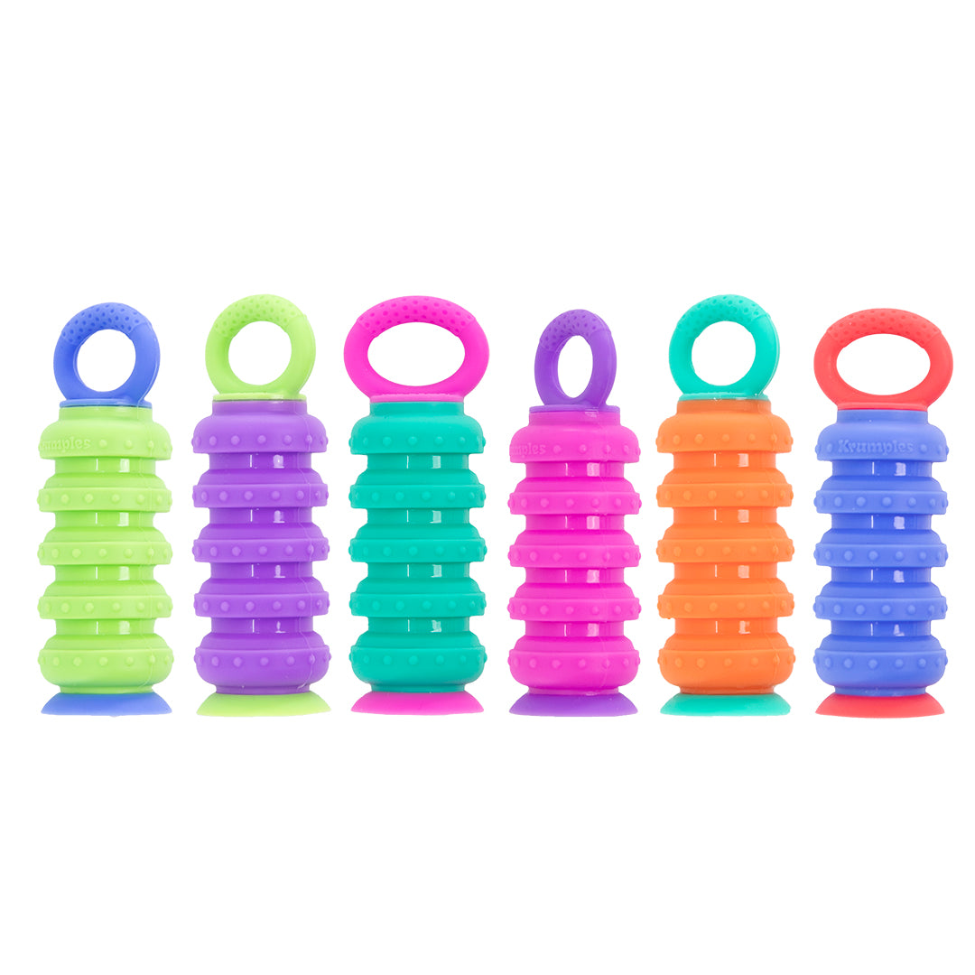 Krumples Fidget Plungys - 6 PACK - Finger Size Fidget Fun for Ages 1+ Made from Food Grade Silicone!