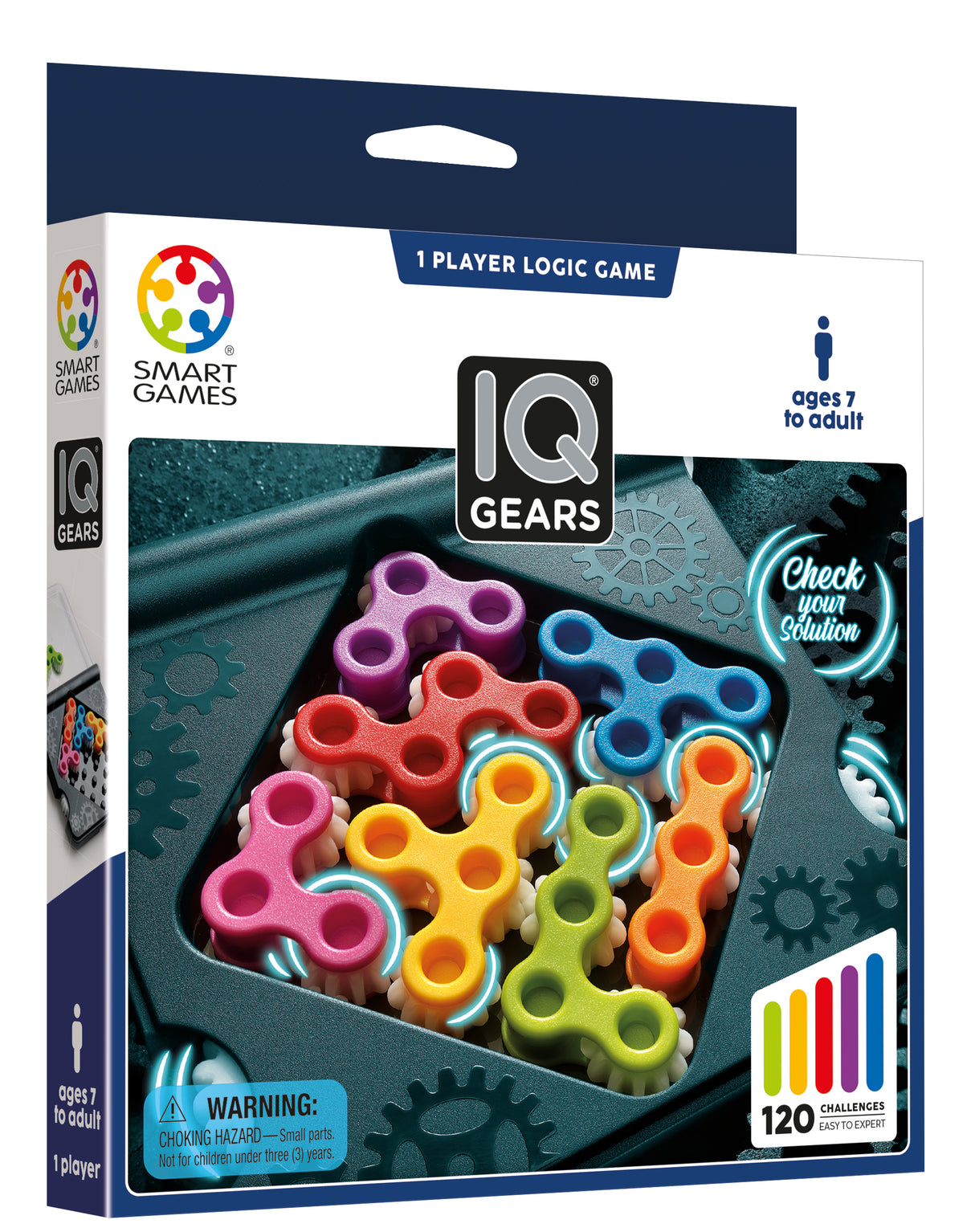 IQ Gears Travel-Friendly Dynamic Logic Game Featuring 120 Challenges for Ages 7+