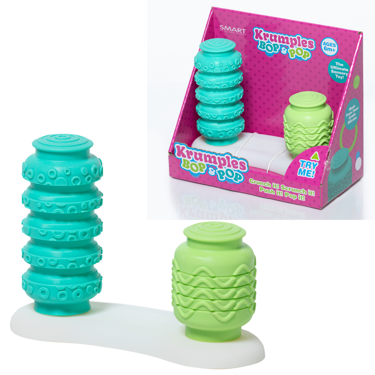 Krumples BOP & POP – Sensory Silicone Baby Toy for Ages 6 Months+ | Food-Grade Silicone | Develops Motor Skills | Squish, Push & Pop Fun