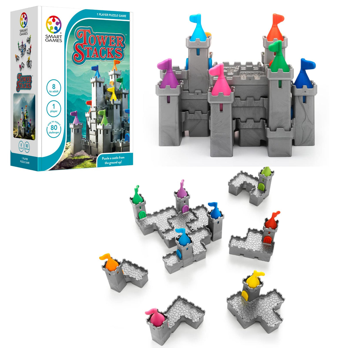 Tower Stacks Castle Building Game with 80 Challenges for Ages 8-Adult