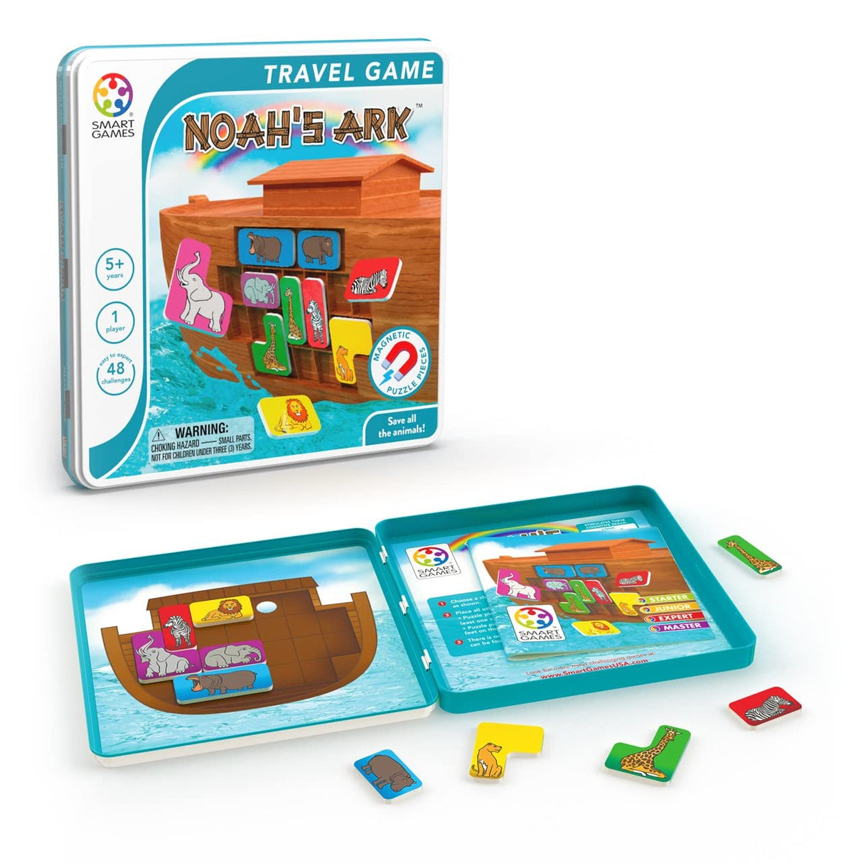 Noah's Ark Tin Box Magnetic Travel Game with 48 Challenges for Ages 5+